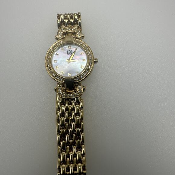 ESQ Esquire by Movado Watch Ladies Gold Tone Crystal Bezel Runs Well Elegant - Picture 11 of 11